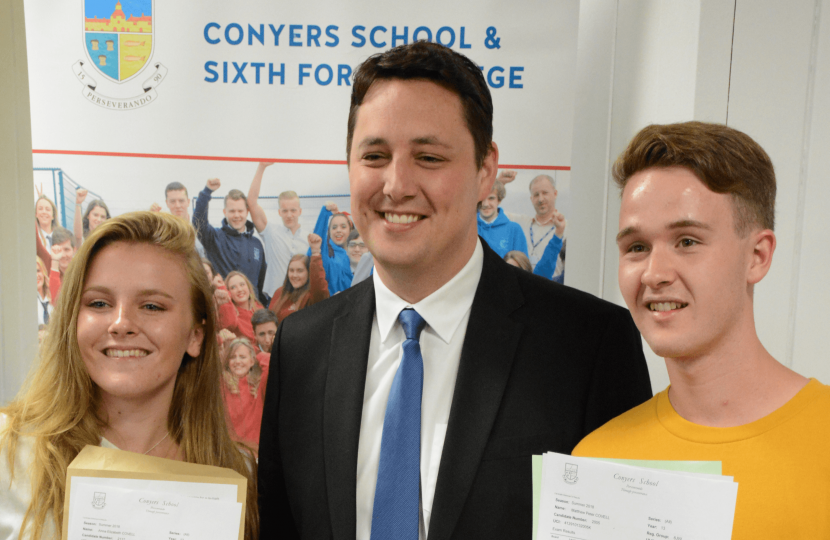 Tees Valley Mayor Ben Houchen congratulates twins Anna and Matthew Covell on their A level success