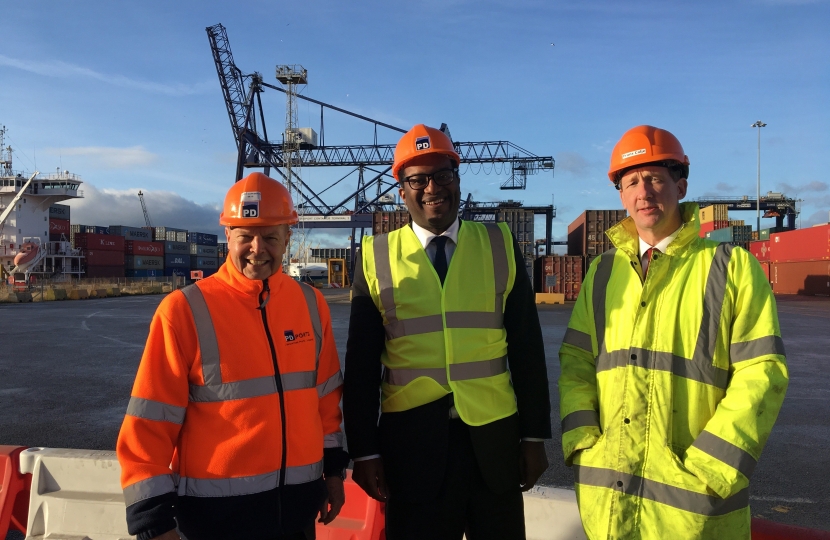  Minister Kwasi Kwarteng MP on his visit to Teesport. From left, PD Ports’ Chief Operating Officer and Tees Valley LEP member Jerry Hopkinson, Brexit Minister Kwasi Kwarteng MP and PD Ports’ Chief Executive Frans Calje