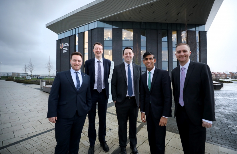 From left, Jacob Young MP, Exchequer Secretary to the Treasury Simon Clarke MP, Tees Valley Mayor Ben Houchen, Chief Secretary to the Treasury Rishi Sunak MP and Matt Vickers MP