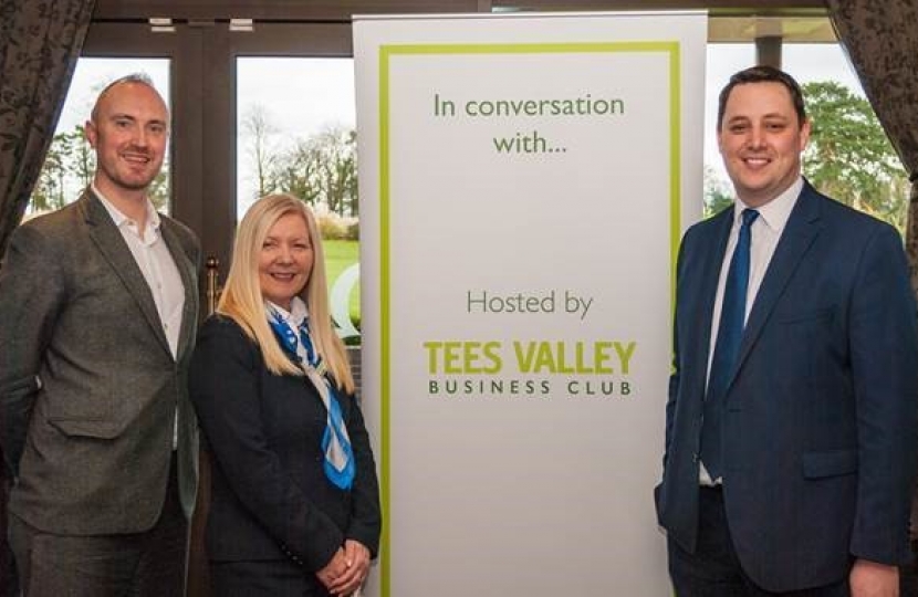 Tees Valley Mayor Ben Houchen with Jane Reynolds MBE, Chair of Tees Valley Business Club and  London City Airport’s Director of Corporate Affairs, Liam McKay