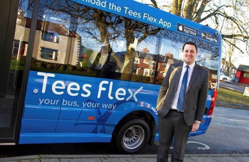 Tees Valley Mayor Ben Houchen with the Tees Flex bus
