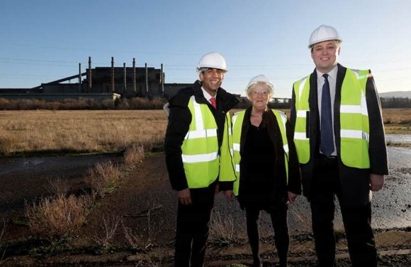 Chancellor of the Exchequer Rishi Sunak MP, left, with Redcar and Cleveland Borough Council Leader Cllr Mary Lanigan and Tees Valley Mayor Ben Houchen