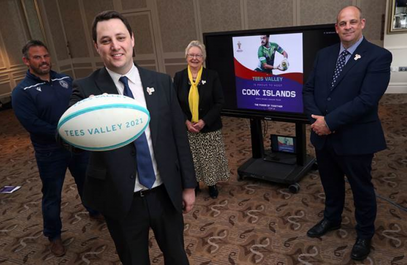 Mowden Park RFC Director of Rugby Danny Brown, Tees Valley Mayor Ben Houchen, Darlington Council Leader Cllr Heather Scott and Rockliffe Hall’s Managing Director Jason Adams at the announcement