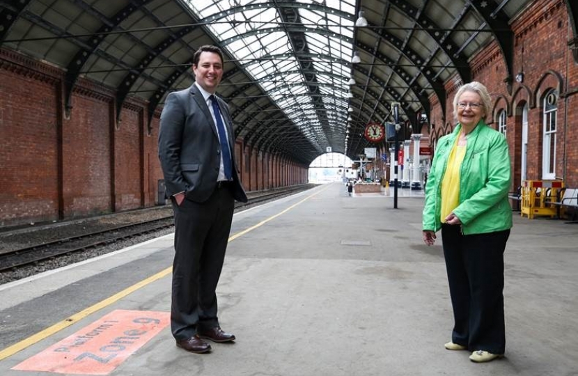 Tees Valley Mayor Ben Houchen and Darlington Borough Council leader and TVCA cabinet lead for transport Heather Scott at Darlington Station 