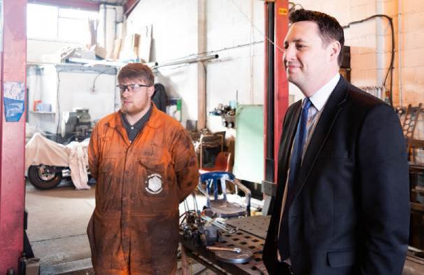 Tees Valley Mayor Ben Houchen, right, with apprentice Jack Laverick at North Bay Railway Engineering Services  