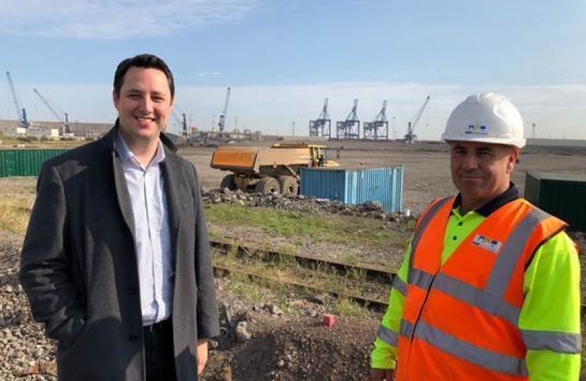 Tees Valley Mayor Ben Houchen with Paul Chambers, who benefited from the Routes to Work scheme, at the Teesworks site 