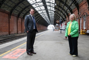 Tees Valley Mayor Ben Houchen and Darlington Borough Council leader and TVCA cabinet lead for transport Heather Scott at Darlington Station 