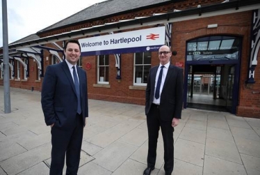 Tees Valley Mayor Ben Houchen, left, with Hartlepool Borough Council Leader, Cllr Shane Moore, at Hartlepool Station