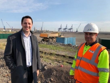Tees Valley Mayor Ben Houchen with Paul Chambers, who benefited from the Routes to Work scheme, at the Teesworks site 